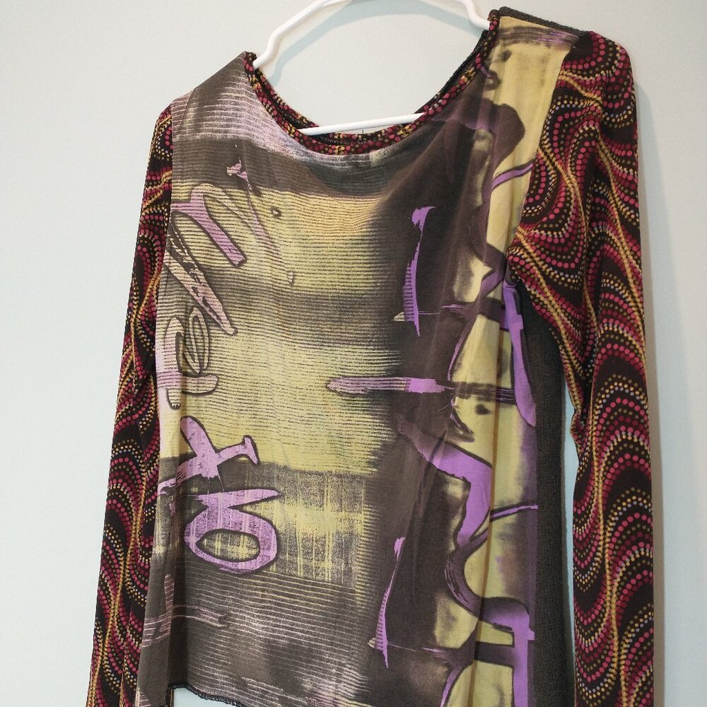 Hand Jive Blouse with lightweight knit back panel Size S